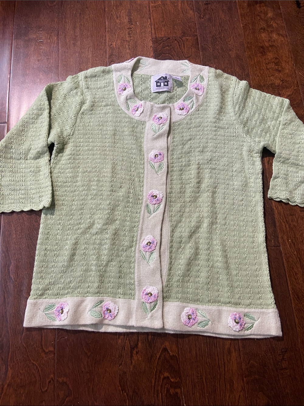 Vintage Storybook Knits 3/4 sleeve cardigan sage green SZ M